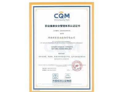 湖南w66职业健康安全管理体系认证证书